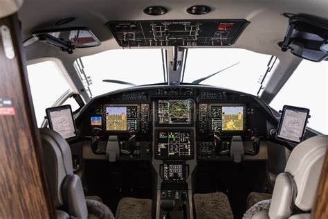 Aircraft Interior, View into the Cockpit of a Modern Turboprop Aircraft ...