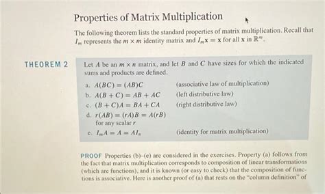 Solved Properties of Matrix Multiplication The following | Chegg.com