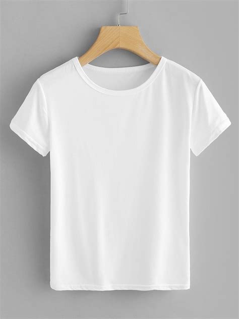 White Round Neck Basic Tee | ROMWE | Chemise, Design de t-shirt, Mode ...