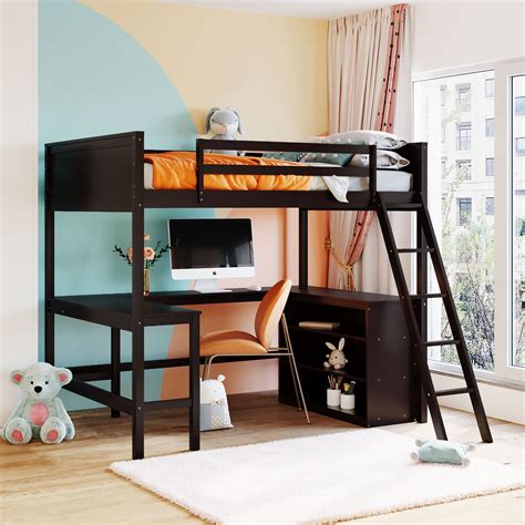 Buy Full Size Loft Bed with Desk and Angle Ladders, High Full Loft Bed ...