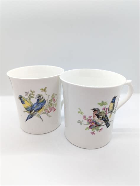 2 Queens Fine Bone China Mugs Centenary Pear Exotic Birds - Etsy