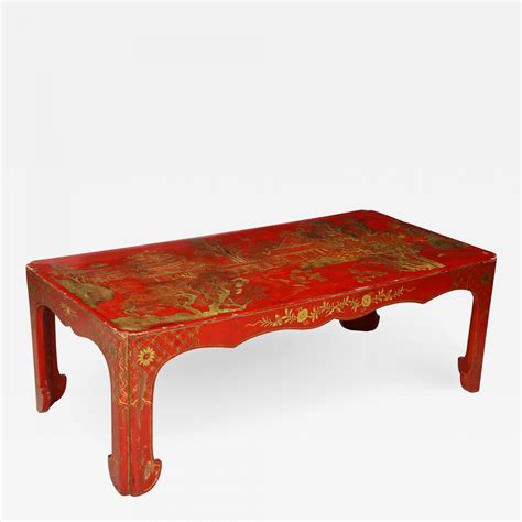 Beautifully Hand-Painted Red Lacquered Chinoiserie Cocktail/Coffee Table