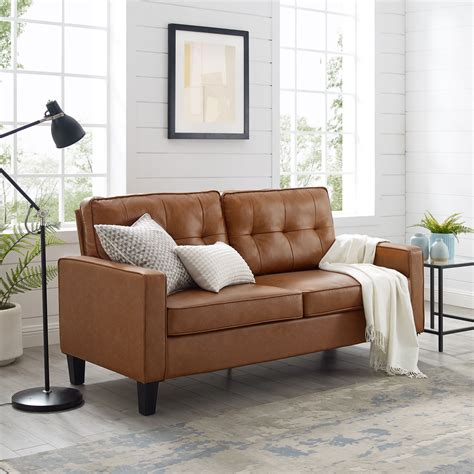 Mainstays Faux Leather Apartment Sofa Brown - Walmart.com