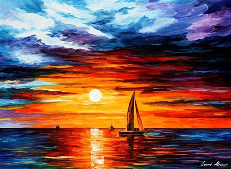 Amazon.com: Orange Sunset Painting Horizon Wall Art On Canvas By Leonid ...