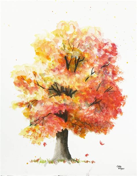 Autumn Tree Original Watercolor Painting by Cathy by CathyHillegas