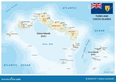 Turks and Caicos Islands Map with Flag Stock Vector - Illustration of ...