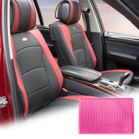 FH Group Burgundy Black Leatherette Front Bucket Seat Cushion Covers ...