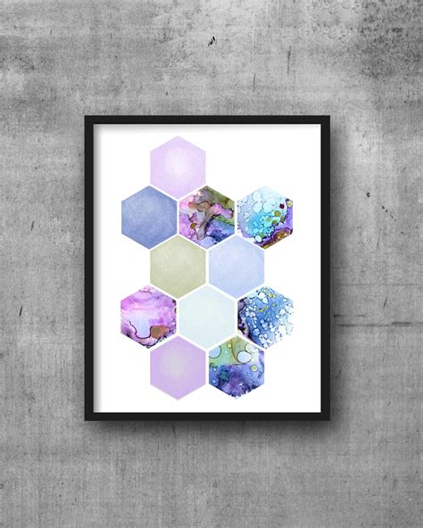 Home or Office Wall Art Modern Art Prints Geometric Art Print Inky Hex ...