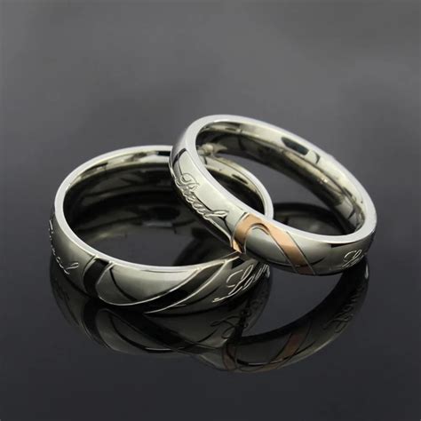 Stainless Steel Silver Half Heart Simple Circle Real Love Couple Ring ...