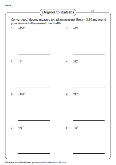 Converting Between Radians And Degrees Worksheet Answers - kidsworksheetfun