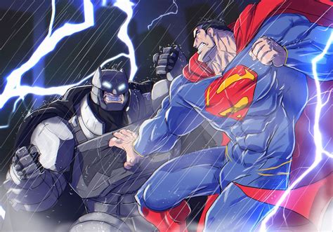 Superman vs Batman in the rain