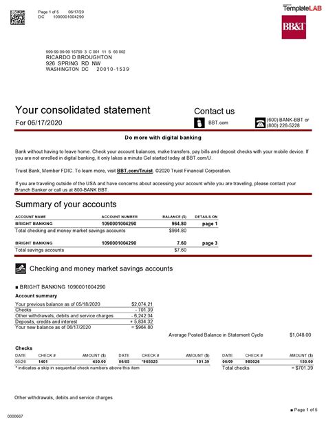 M&T Bank Statement Template