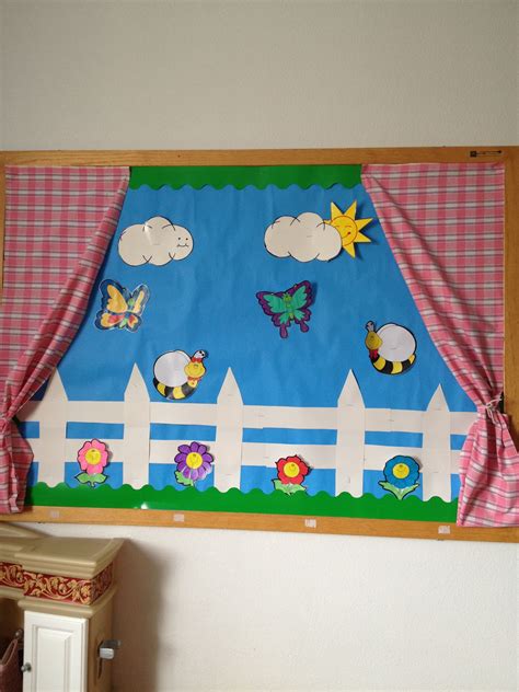 Spring bulletin board pre-k, Love the curtain Idea! Classroom Decor ...