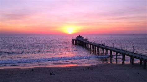 Manhattan Beach Pier Flyover During Sunset Stock Footage Video (100% ...