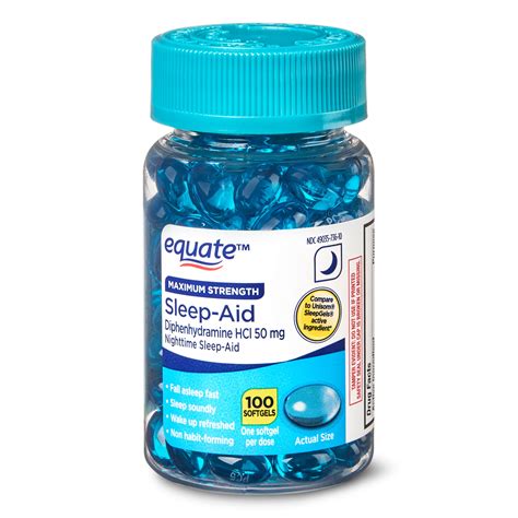 Equate Maximum Strength Diphenhydramine HCl Sleep-Aid Softgels, 50 mg ...