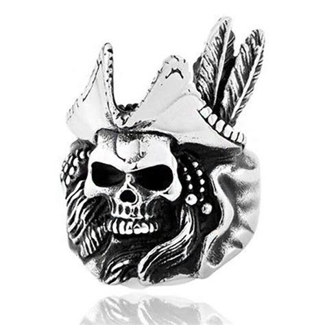 Skull Ring Jack Sparrow Captain Pirate Hat Caribbean Sea Biker Rock ...