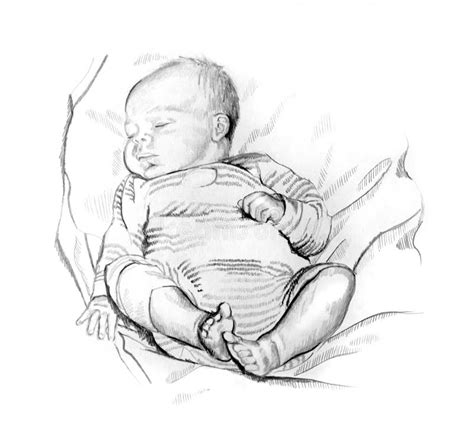 Pencil Drawing of Sleeping Baby Stock Illustration - Illustration of ...