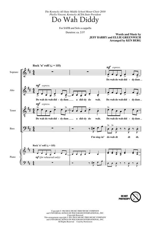 Do Wah Diddy Diddy Sheet Music by Ken Berg (SKU: 08753044) - Stanton's ...