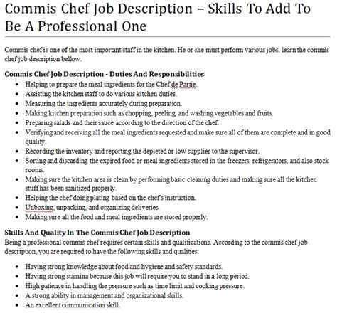 Commis Chef Job Description – Skills To Add To Be A Professional One ...