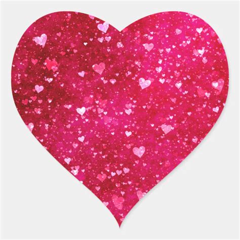 Pink Glitter Hearts Pattern Heart Sticker | Zazzle