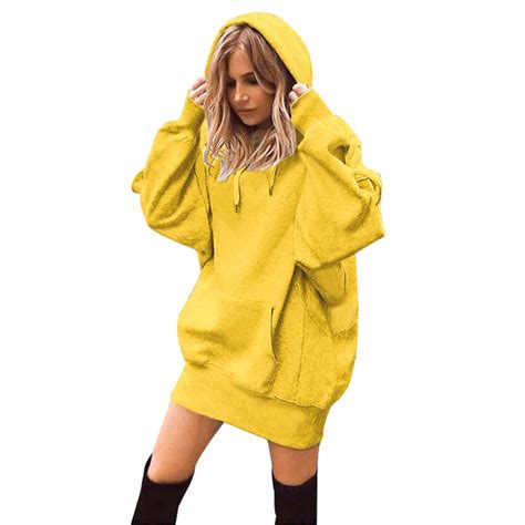 Feitong Women Yellow Hoodies Winter Oversized Hoodie Long Sweatshirts ...