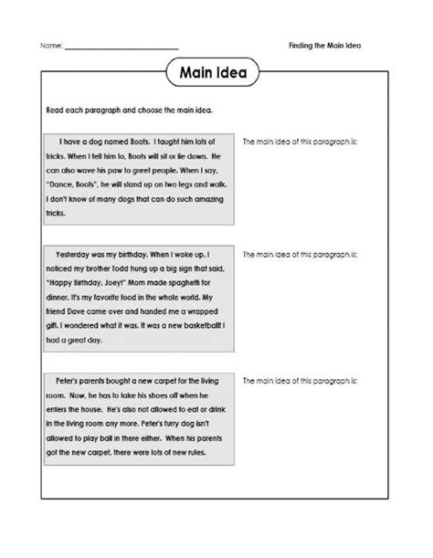 Main Idea And Details Worksheets