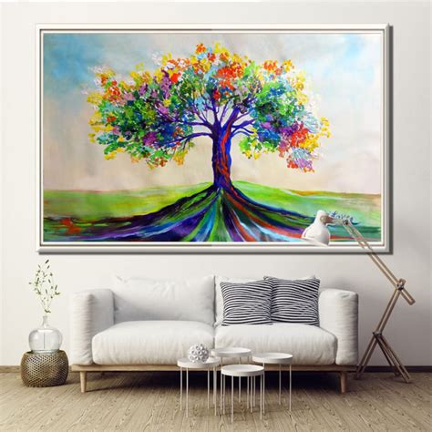 Colorful Large Tree Wall Art for Living Room Decor, Bedroom Large Tree ...