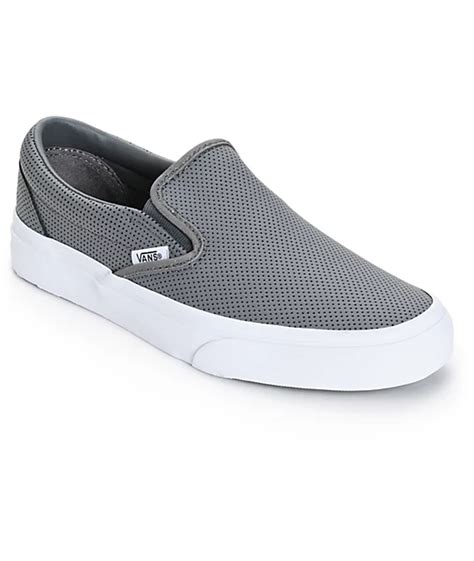 Vans Classic Grey Perforated Leather Slip-On Shoes at Zumiez : PDP