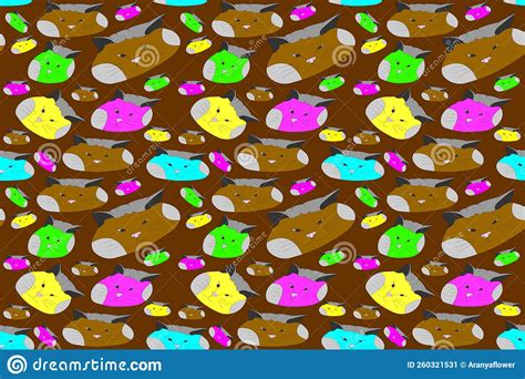 Seamless Wallpaper Cartoon Cute Fat Cat Face Multicolored Brown ...