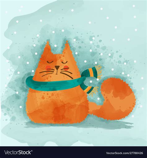 Cute watercolor cat in winter christmas card Vector Image