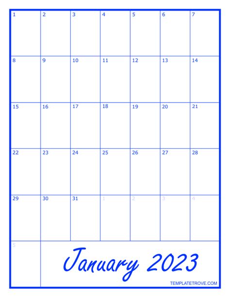 2023 Blank Monthly Calendar