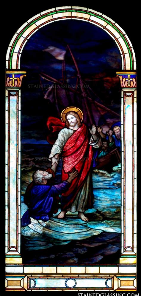 "Jesus and Peter on Water" Religious Stained Glass Window