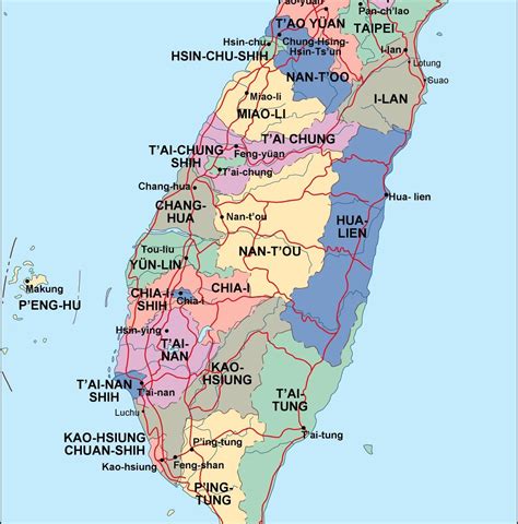 taiwan political map. Eps Illustrator Map | Vector World Maps