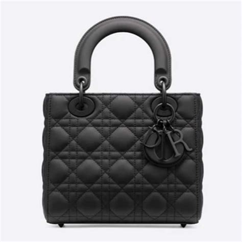 Dior Women Small Lady Dior Bag Black Ultramatte Cannage Calfskin - LULUX