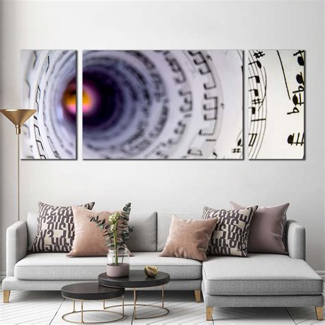 Music Sheet Canvas Wall Art, Black Musical Notes 3 Piece Multiple Canv ...