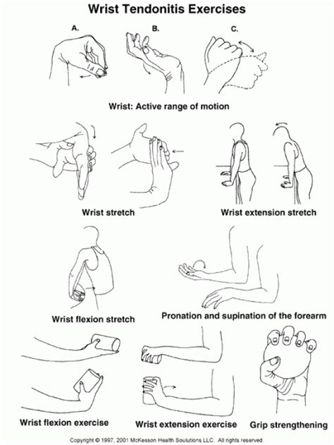 Wrist exercises for an individual with wrist tendonitis. Follow the ...