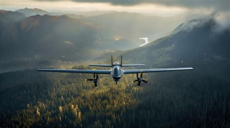 Premium Photo | A plane flying over a mountain with mountains in the ...