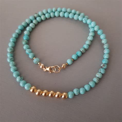 Turquoise necklace choker 14K Gold Fill or Sterling Silver tiny 4mm ...