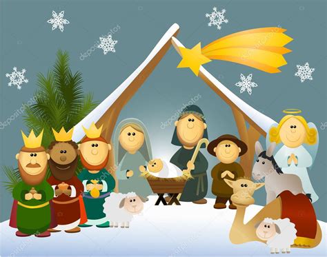 Cartoon nativity scene with holy family — Stock Vector © agnieszka ...