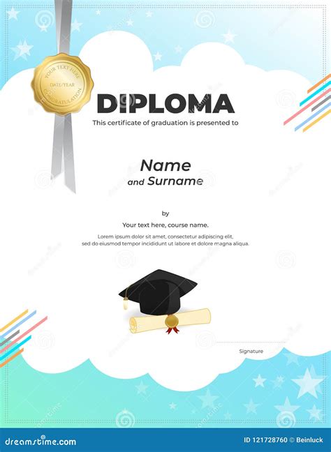 Kids Diploma or Certificate Template with Colorful Background Stock ...