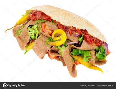 Doner Kebab And Salad In Pitta Bread — Stock Photo © philkinsey #141339990