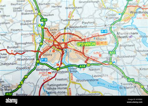 Road Map of Ipswich, England Stock Photo - Alamy