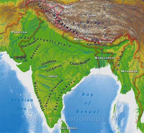 India Physical Map Rivers And Mountains