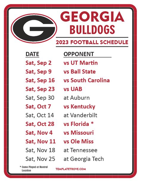 Printable 2023 Georgia Bulldogs Football Schedule