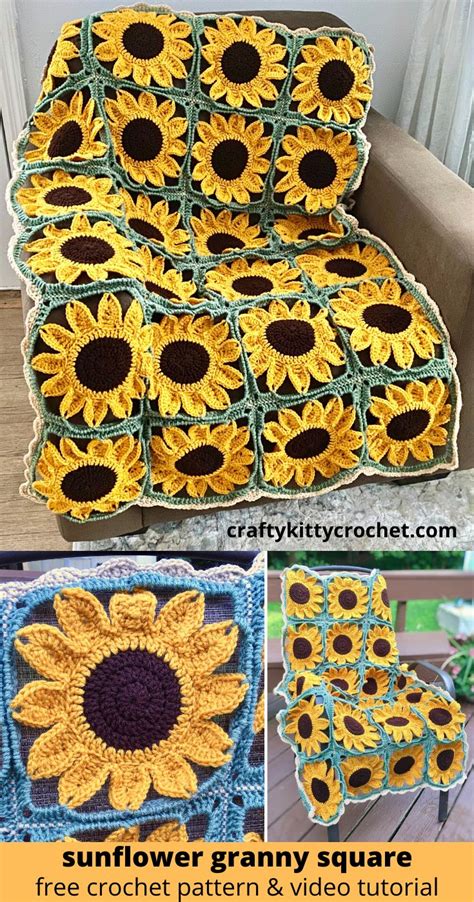 Sunflower Square Blanket Crochet Pattern Crafty Kitty Crochet ...