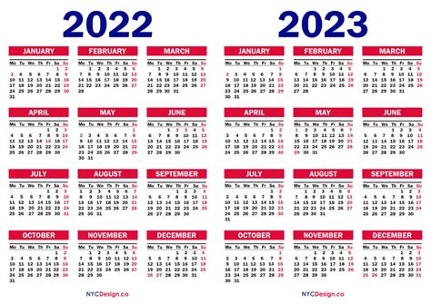 2022 – 2023 Two Year Calendar with UK Holidays, Printable Free ...