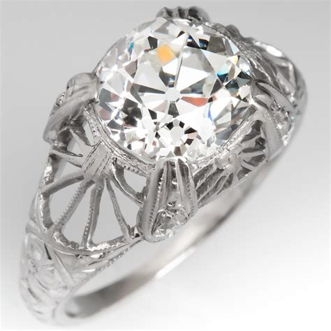 2.5 Carat Old Mine Cut Diamond Antique Engagement Ring Platinum