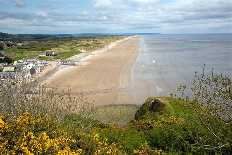 Coast at Pendine Sands beach Carmarthen Bay South Wales between ...