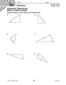 Trigonometry Ratios in Right Triangles Worksheet for 10th Grade ...