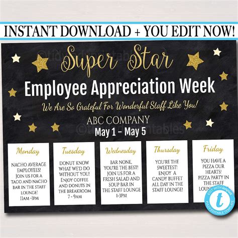 EDITABLE Staff Appreciation Week Itinerary Poster Digital - Etsy ...